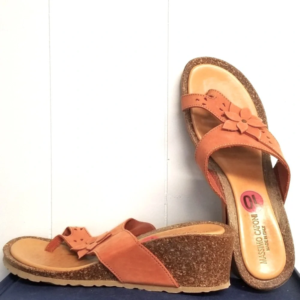 MASSIMO Caponi Leather Toe Cork Wedge Sandal